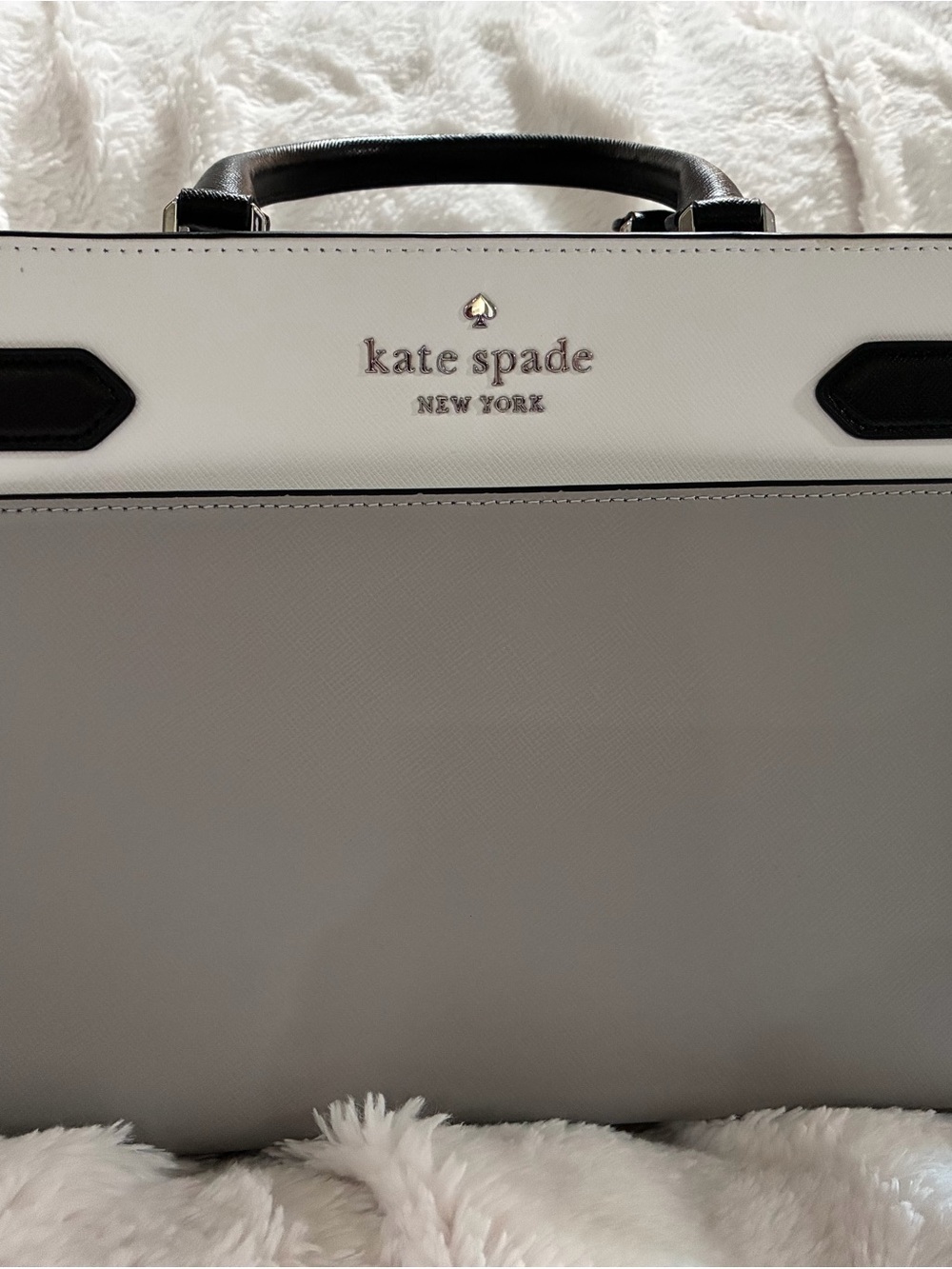 kate spade Two-Tone White and Black Structured Satchel